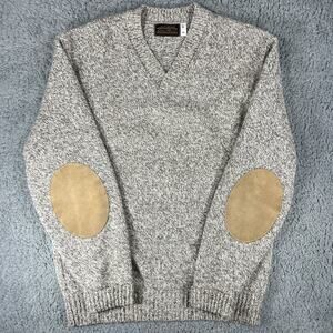 Vintage Eddie Bauer Wool V Neck Sweater Elbow Patches Men's XL Tall